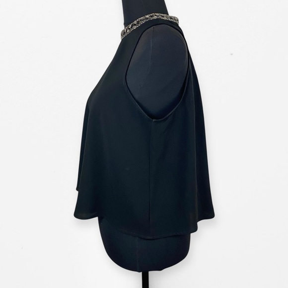 Astr Black Tank Top Classic Sleeveless Design Crop Blouse crystal neckline M - Picture 3 of 8